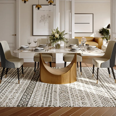 HOBART 7 Pieces Modern Dining Table Sets For 6, Sintered Stone Dining Table With 6 Chairs, Rectangular Dining Room Sets