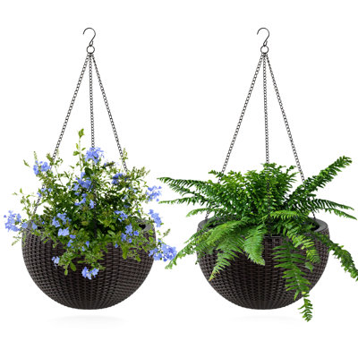 Brown 2 13.4 Inch Self-Watering Hanging Planter For Indoor And Balcony Ambiance, Large Capacity, Root-Rot Proof Construction Of 2 In Brown, Greenery