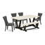 L'ensemble de salle à manger 6 pièces se compose d'une table de cuisine en lin blanc cassé, d'un banc de salle à manger et de 4 chaises de salle à manger en tissu de lin gris foncé Gotham avec dossier capitonné - finition noire brossée-1916184219-1916184220-1916184221