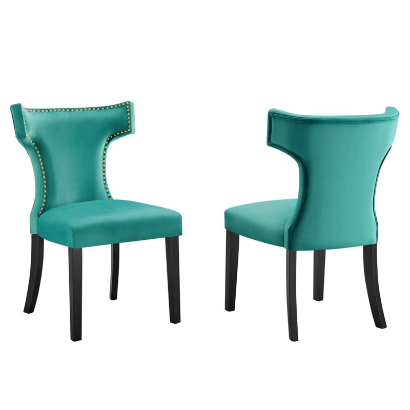 Modway Curve Performance Velvet Dining Chairs, Teal