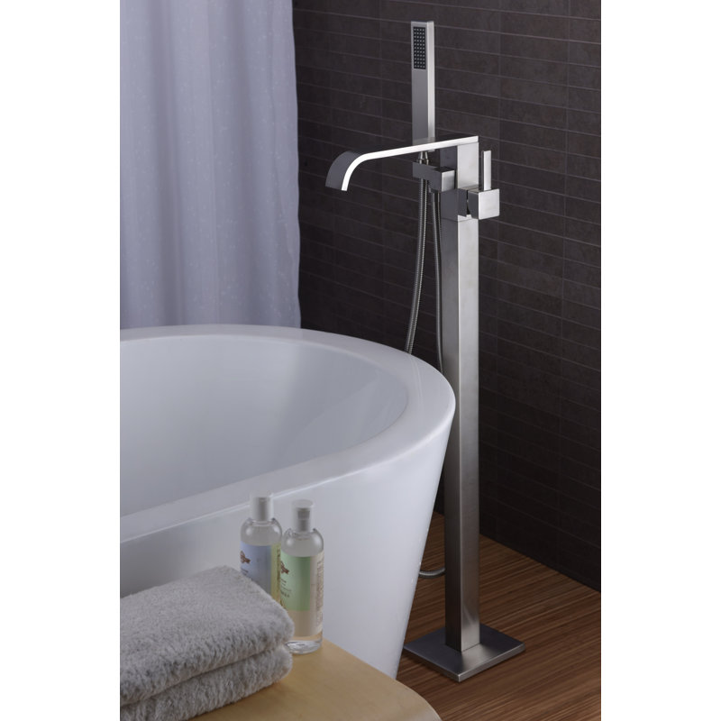 2 Handle Floor Clawfoot Tub Faucet with Diverter, Brushed Nickel