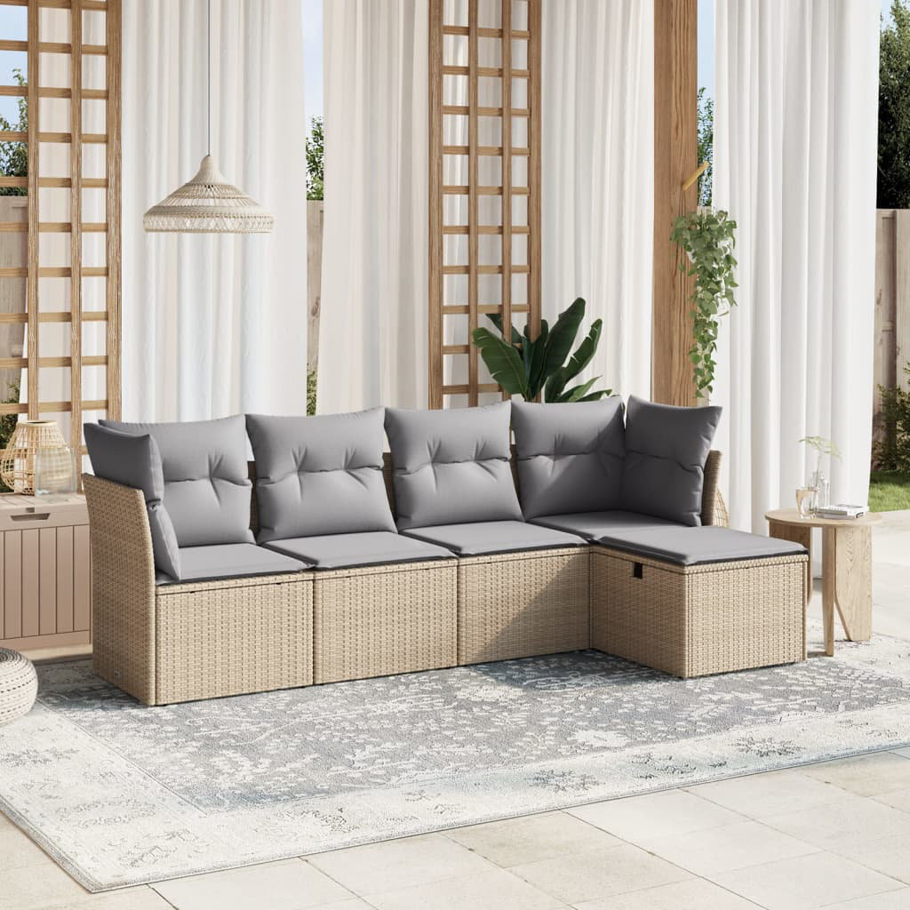 5-Tlg. Garten-Sofagarnitur Mit Kisse Poly Rattan