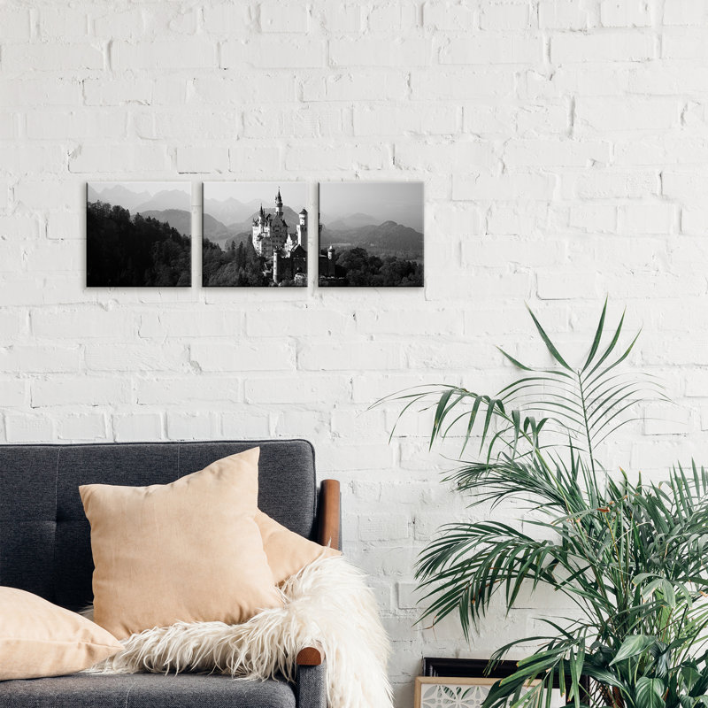 Castle On A Hill, Neuschwanstein Castle - No Frame Panoramic Print on Canvas, 30.48cm H x 91.44cm W x 1.91cm D