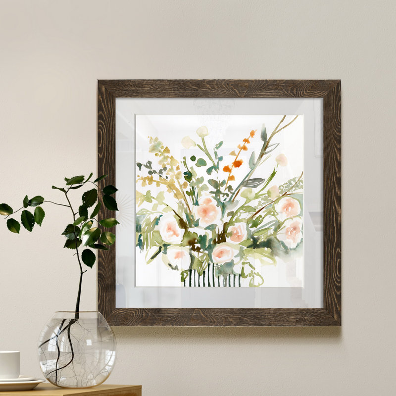 Imprimé fleurs en « I », Papier, cadre noyer, H 21 po x l 21 po x P 1 po