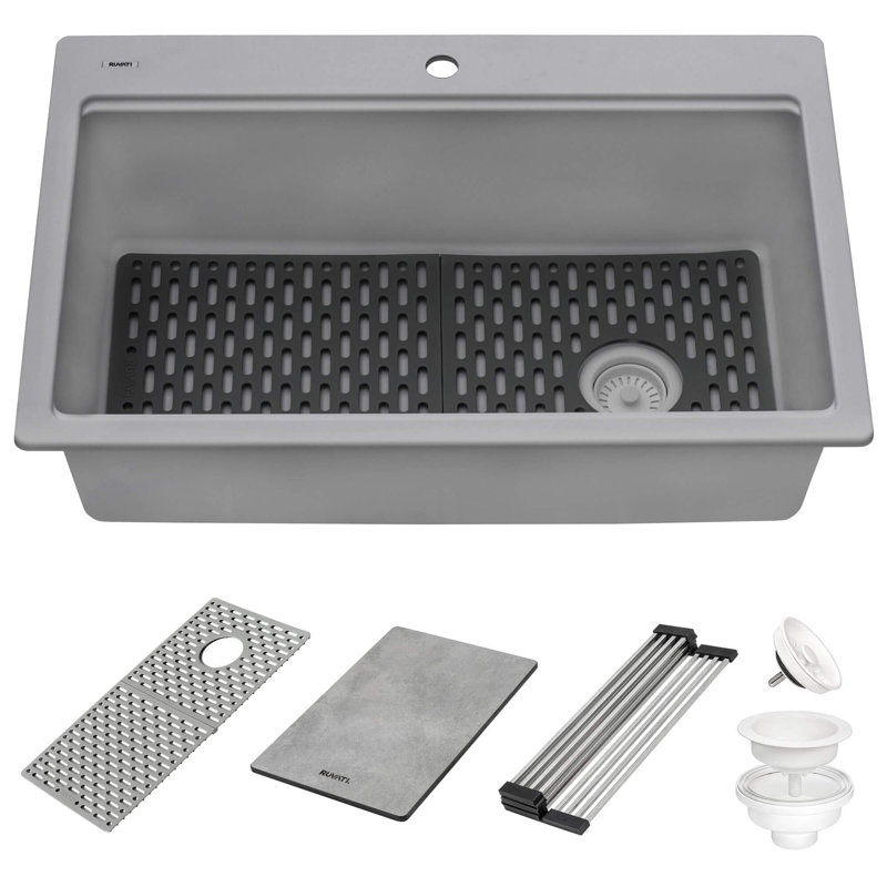 Ruvati 33" L x 22" W Drop-In Kitchen Sink with Accessories, Urban Gray