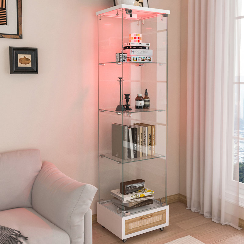 Vitrine moderne en verre avec tiroir, White