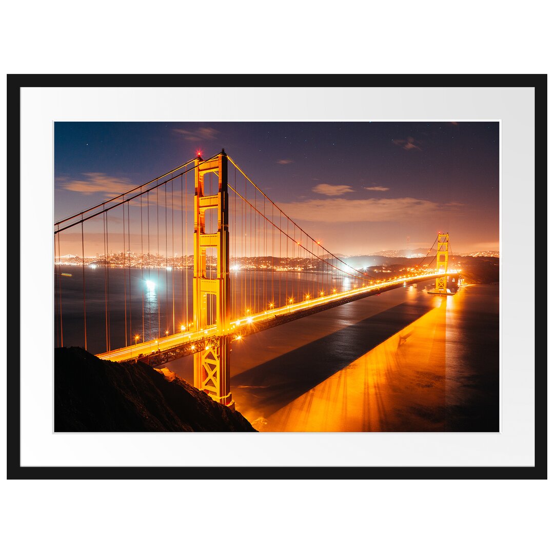 Gerahmter Fotodruck Golden Gate Bridge at Night