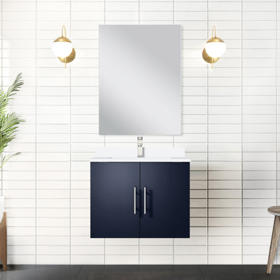 Meuble-lavabo bleu marine 61 cm (l) x 56 cm (p), comptoir en marbre reconstitué, miroir de 46 cm et robinet inclus, durable et résistant aux égratignures - Meuble simple 61 cm (l) x 56 cm (p), miroir de comptoir, robinet inclus.
