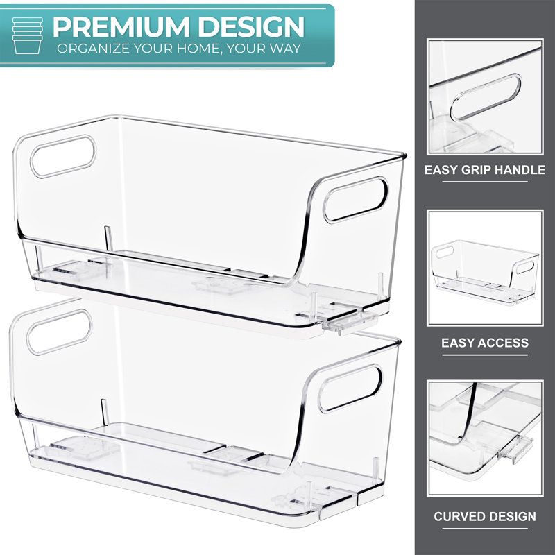 Sorbus Stackable Storage Bins Open Front, Clear Stackable Storage Bins, Pantry Bins for Storage and Organization, Acrylic Stackable Bins for Kitchen, Clear Pantry Organizer Bins (Small Narrow), Set of 2
