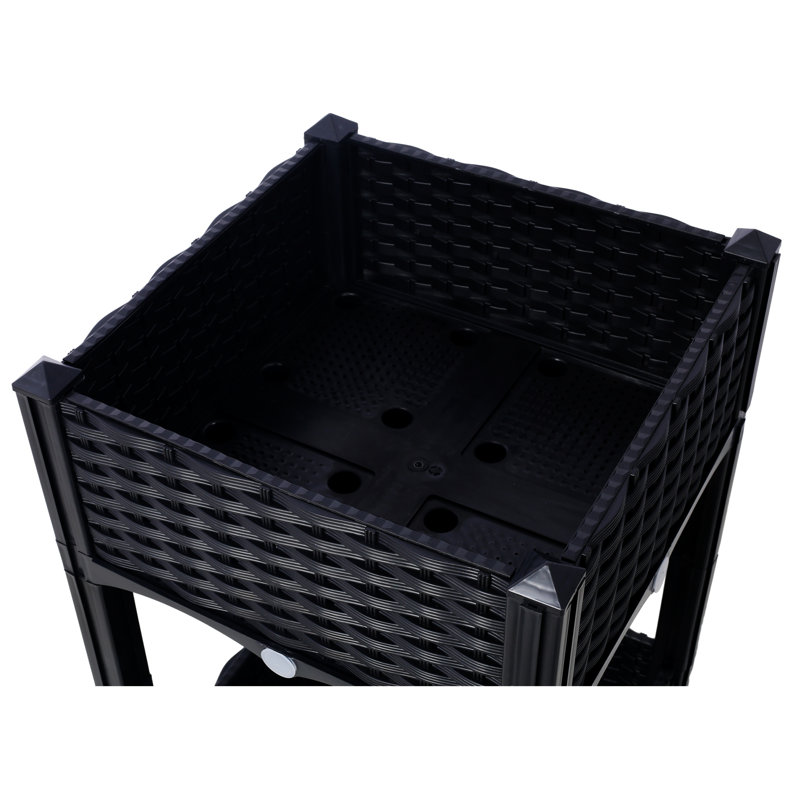 Elevated Planter Outdoor - Black, 15.7"X15.7"X27.7" Drainage Included Create A Stunning Vegetable, Flower, Herb Garden Raised Beds For Gardens Self-Draining Design Cultivate Your Dream Outdoors