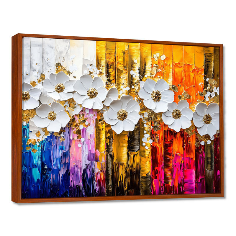 «Abstract Botanical Rainbow Of Flowers I», reproduction d'art abstrait, H 12 po x l 20 po, Brun