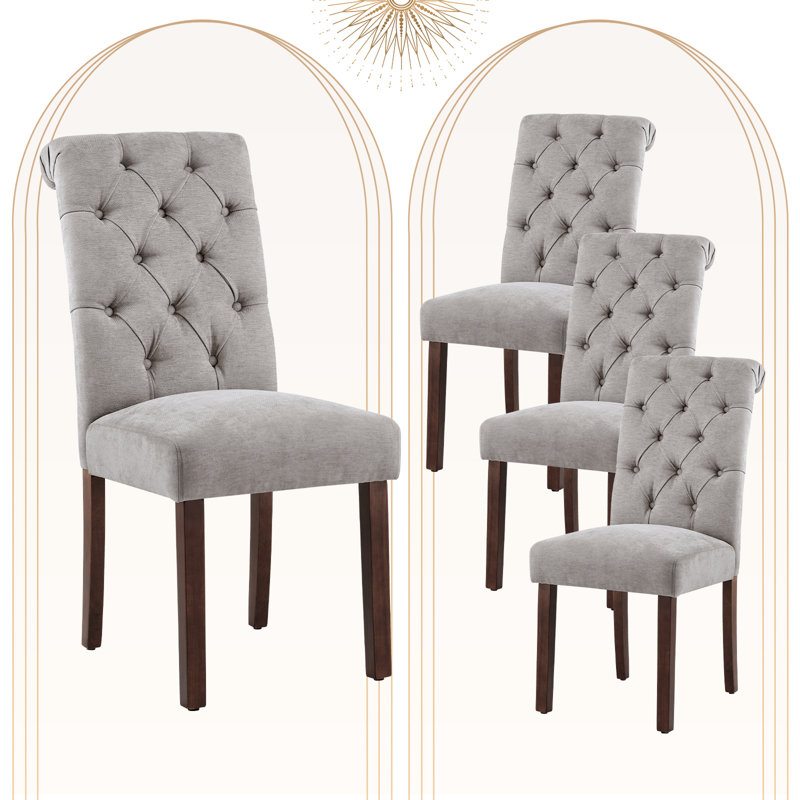 Bookout Tufted Wooden Dining Side Chairs, Light Gray