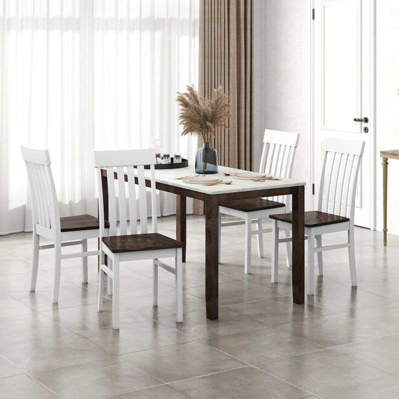 Ensemble de 2 chaises de salle à manger avec sièges à dossier haut et lattes en bois d'hévéa, 2
