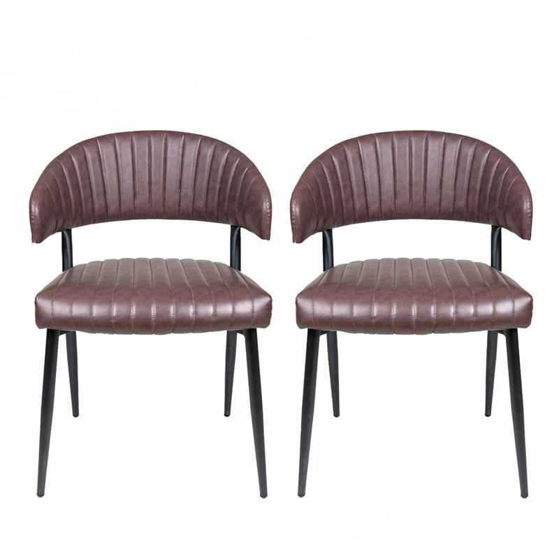 Ensemble de 2 chaises de salle à manger rembourrées courbées en cuir Fux