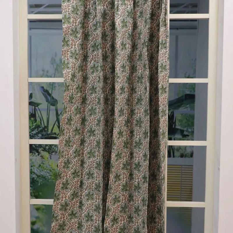Fabdivine Pure Linen Block Print Plated Curtain for Door, Window Shades, Pushp Samita, 27" W x 18" L