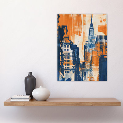 Cream Orange Cityscape Painting Wall Art Print