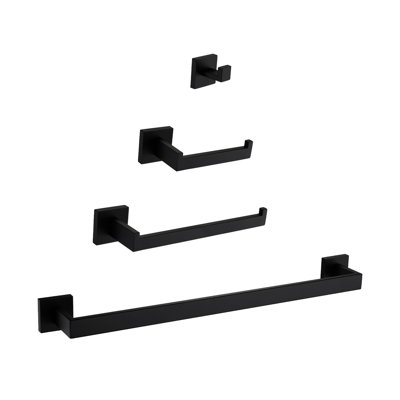 4 304 Stainless Steel Bathroom - Matte Black, Rust-, Modern Outlook, Easy Installation For Multiple Areas Black Accessories 4 Pieces, Material, Rust And Corrosion , Design, Mounting Bathroom, Toilet,