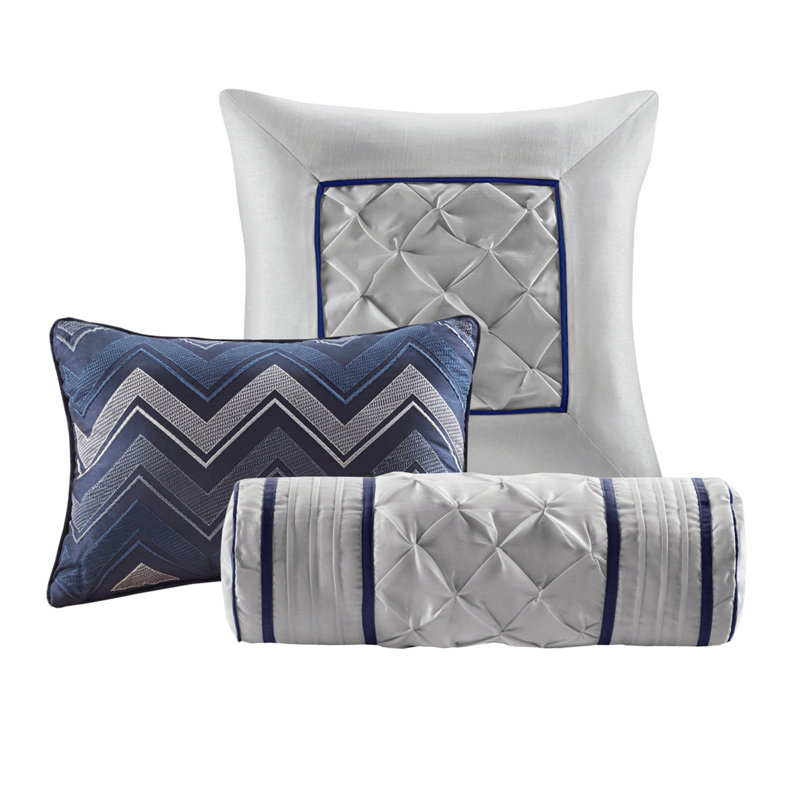 7 Piece Tufted Comforter Set Navy