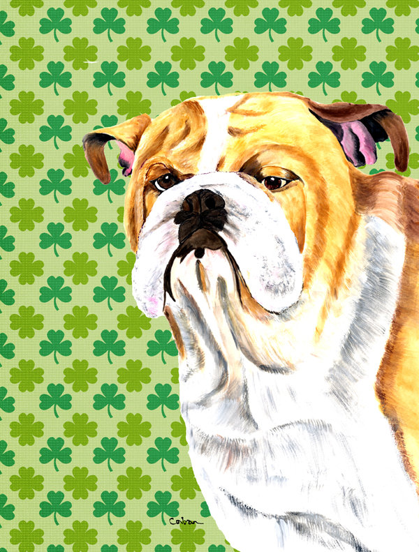 Drapeau de jardin à 2 côtés st. patrick day trèfle, Bulldog (beige et blanc)