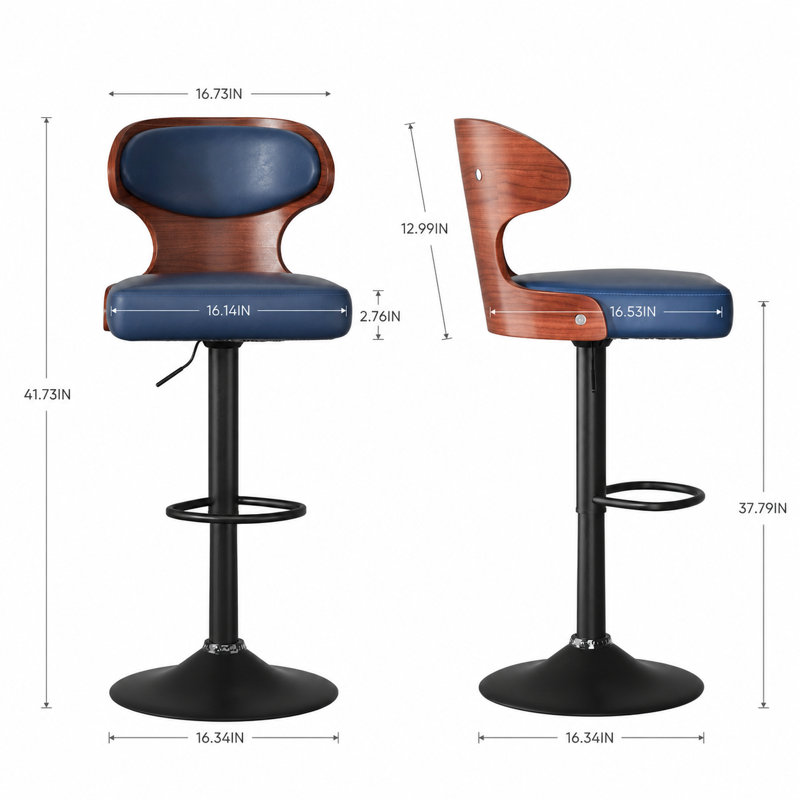Tabourets de bar réglables à hauteur de comptoir avec élévateur pneumatique et repose-pieds (ensemble de 4), Bleu