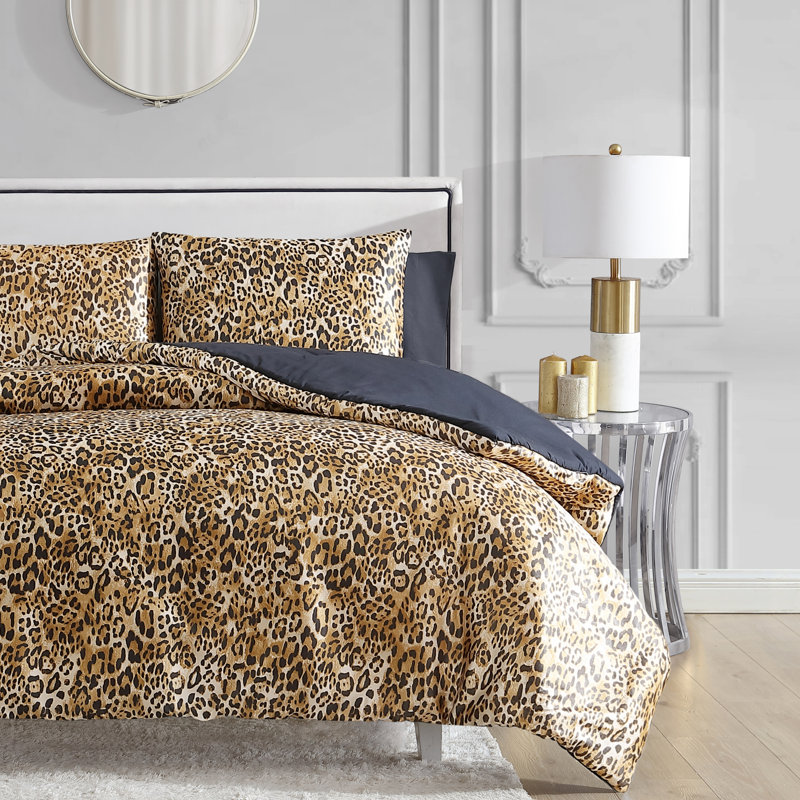 King Leopard Print Satin Reversible Duvet Cover Set