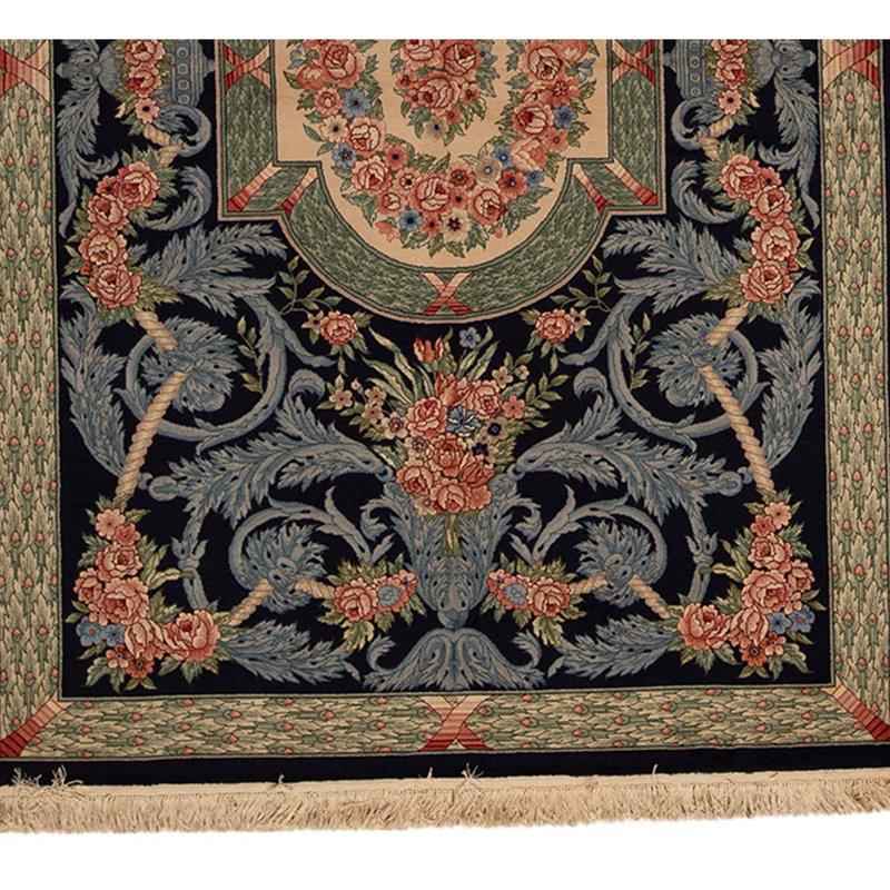 Tapis gris / noir / beige noué à la main de haute qualité et unique