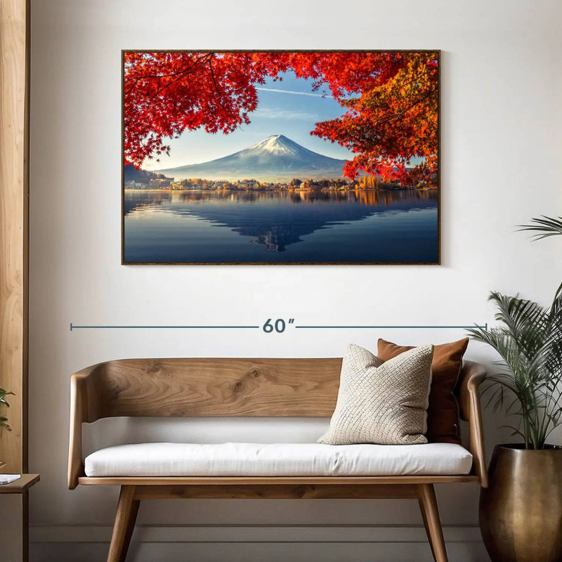 Mont Fuji - automne, 46 po x 31 po, Cadre flottant en noyer