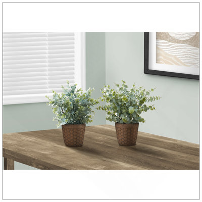 Plante artificielle, 13 po de hauteur, herbe d'eucalyptus, intérieur, faux, faux, table, verdure, pot, ensemble de 2, décoratif, feuilles, pots
