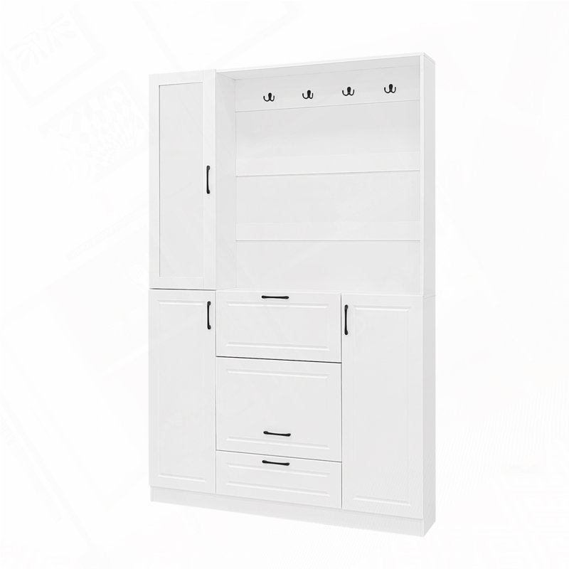 51.1'' Entryway Bench with Integrated Shoe Cabinet , 3-in-1 Design and Mirrored Cabinet Door, Hall Tree with 4 Sturdy Hooks and Foldable Seat for Entrance
