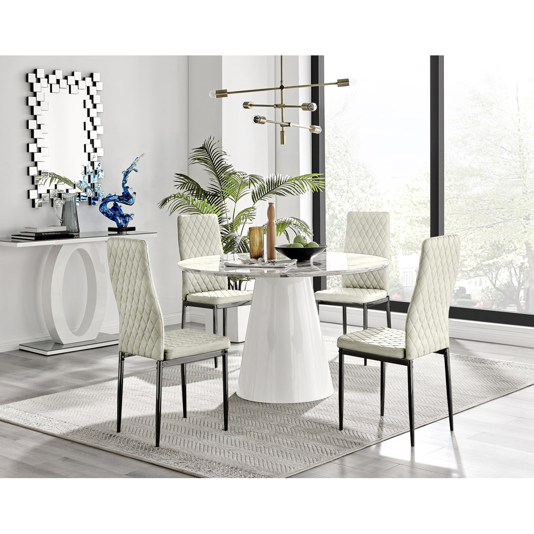 Edzard Statement Pedestal Round Dining Table Set & 4 Luxury Velvet Dining Chairs