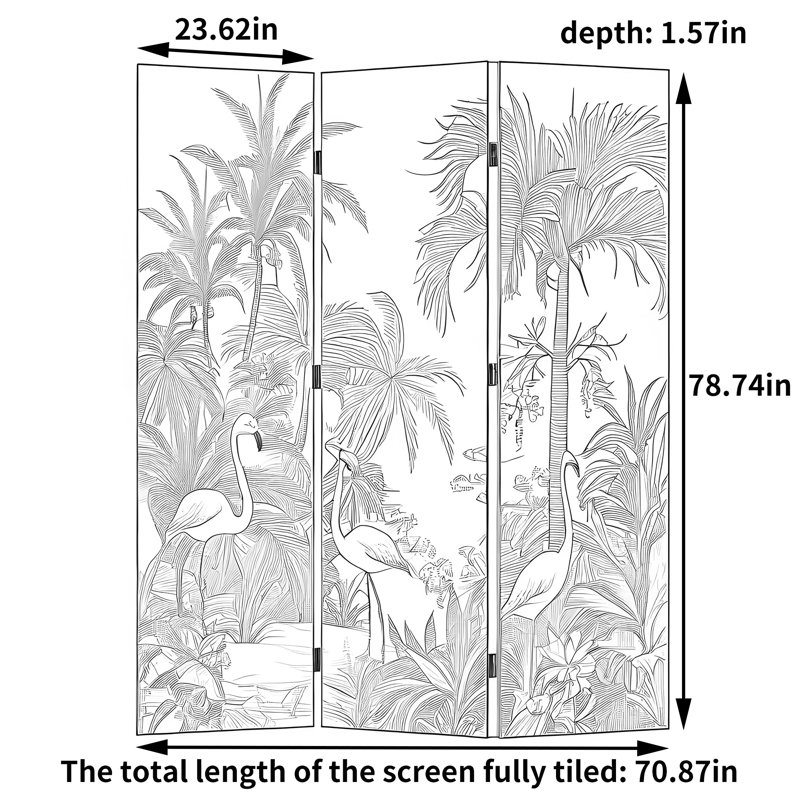 Paravent Tropical Jungle, H 78,74 po x l 70,87 po x P 1,57 po