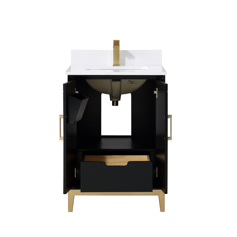 Gracie 24'' W Single Vanity, White Quartz/Single Faucet Mount, Midnight Black