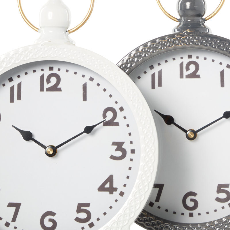 Horloge de table analogique à quartz en métal gris / blanc