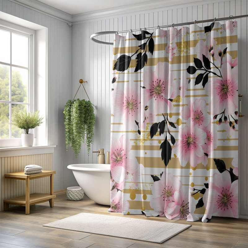 Rideau de douche Blush Stripe - Premium 50, H 74 po x l 71 po