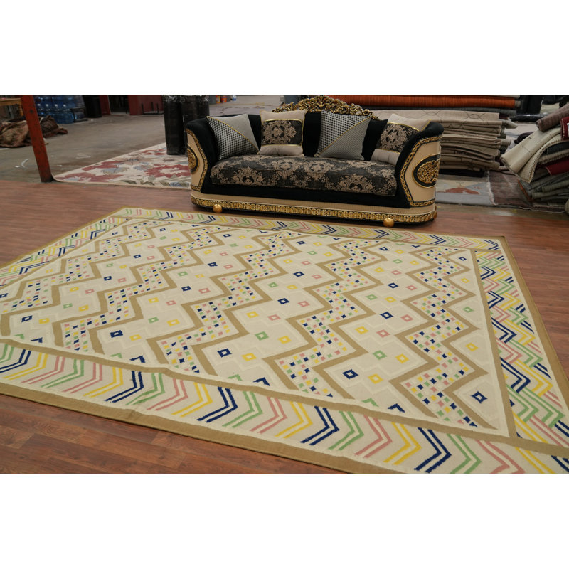 Tapis oriental géométrique à tissage plat kilim Durrie 9 x 12
