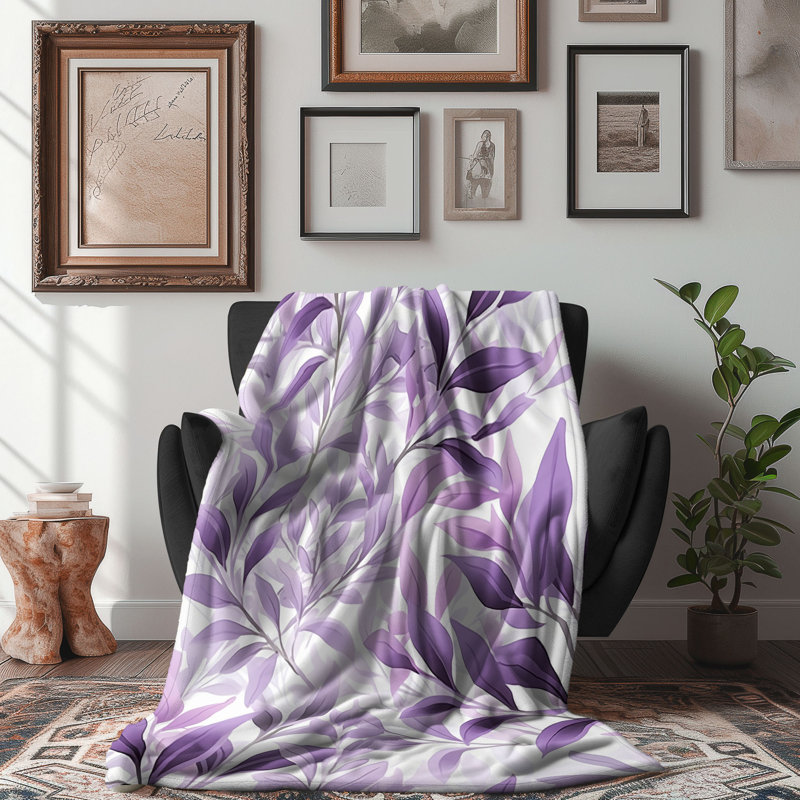 Minimaliste fleurs mauves - couverture Sherpa de qualité supérieure 1 pièce, Grand lit