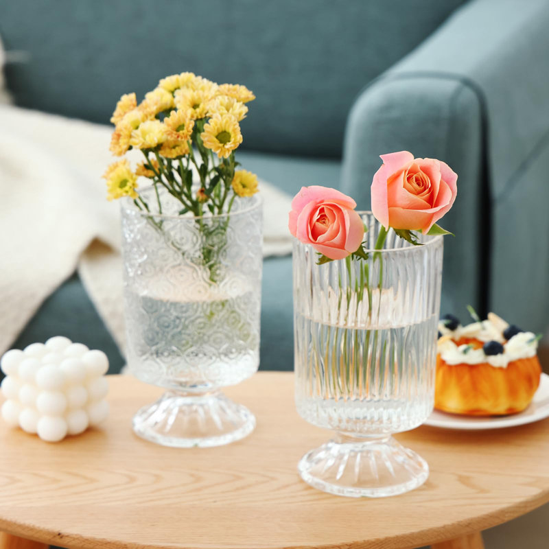 Set of 3 Clear Embossed Glass Vases for Wedding Centerpieces