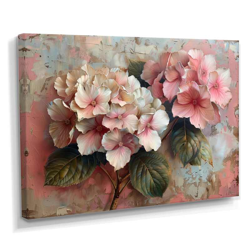 Pink Grey Hydrangea Country Charm III - Hydrangea Wall Decor, Wrapped Canvas, 12" H x 20" W