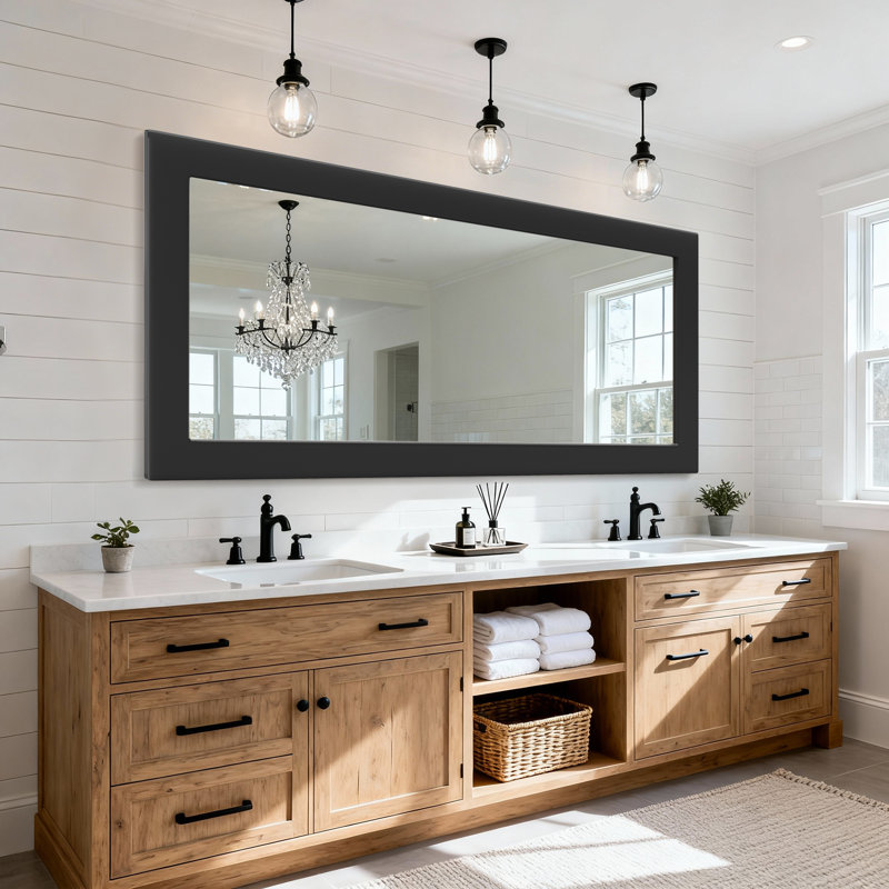 Rectangular Decorative Wall Mirror With Statement Deep Frame, HD Tempered Glass Vanity Mirror For Bathroom, Entryway, Or Bedroom
