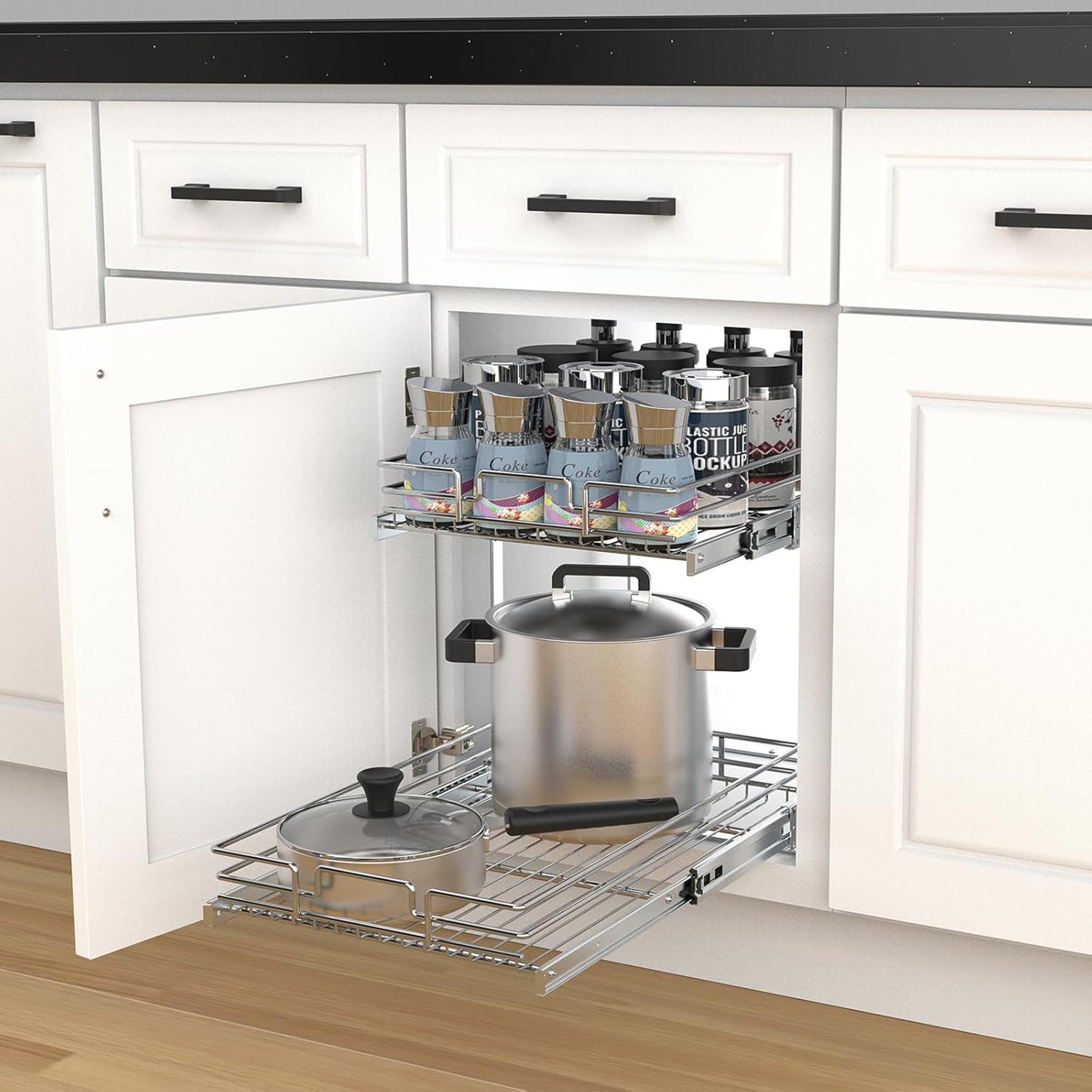 Rebrilliant 2 Tier Pull Out Cabinet Organizer 23 Inch Wide Heavy Duty ...