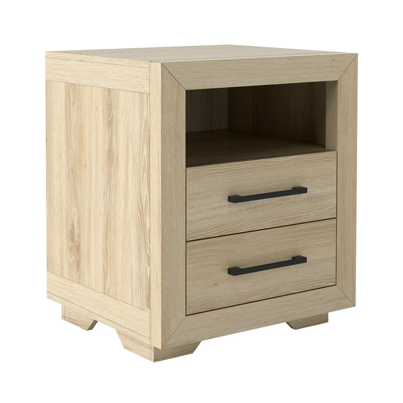 21.5“ W Nightstand, Farmhouse End Table with 2 Drawers & Open Storage