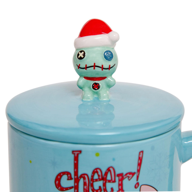 Silver Buffalo Disney Lilo & Stitch Holiday Cheer Ceramic Mug With Lid |  Holds 18 Ounces