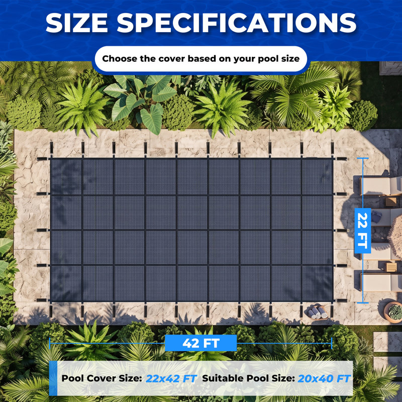 Housse de sécurité pour piscine creusée 20x40FT, filet haute résistance, protection hivernale, système d'ancrage sécurisé, bleu