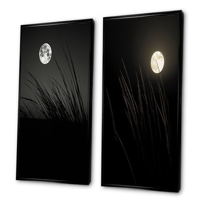 Ivoire, isolement au clair de lune - ensemble d'art mural sur toile lune, Cadre noir, H 40 po x l 41 po