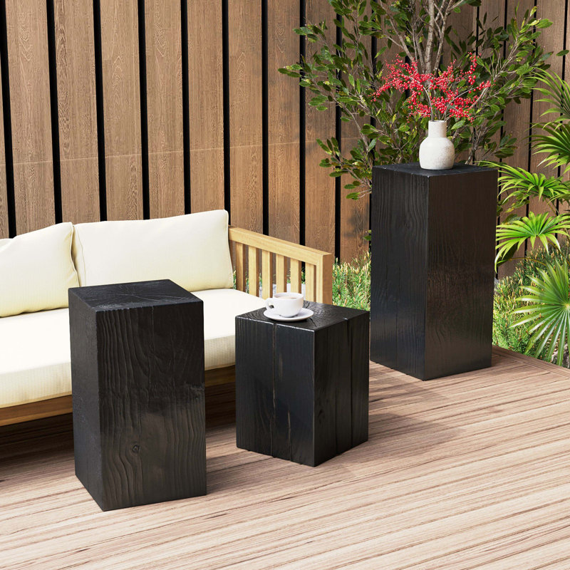 Ensemble de tables d'appoint de style rétro naturel, tables de bout empilables, table d'appoint MGO à colonne carrée pour le salon, la chambre à coucher, le bureau, couleur noire