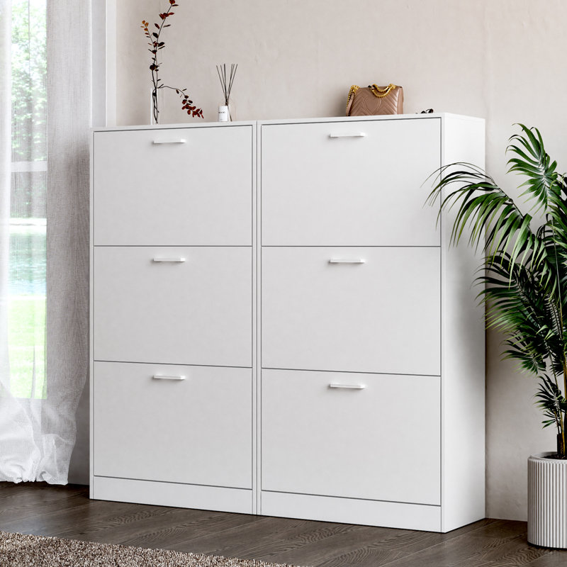 3-Tier Shoe Storage Cabinet with Flip Drawers, 12-18 Pair Free Standing Shoe Organizer 23.6''W for Entryway, White