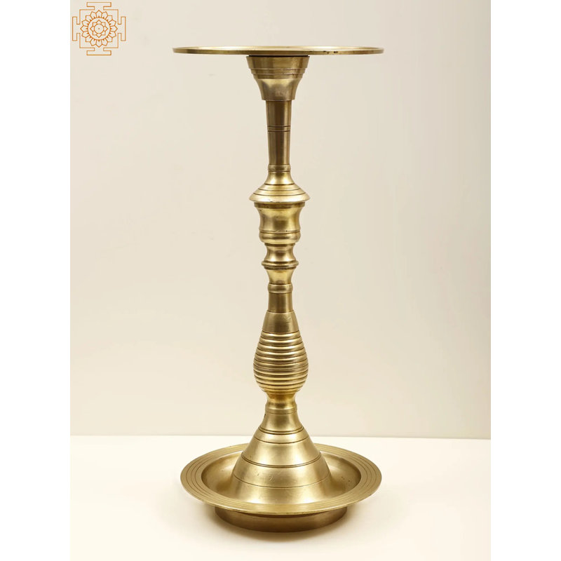 16" Brass Diya Stand – Handmade Multi-Tier Oil Lamp for Puja, Temple, and Spiritual Home Décor