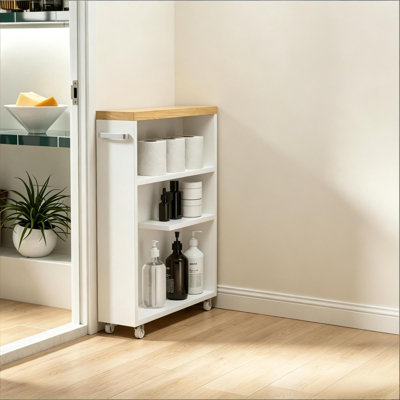 Space-saving Bathroom Storage, P2 Wood Cart, Modern Small Home Organizer