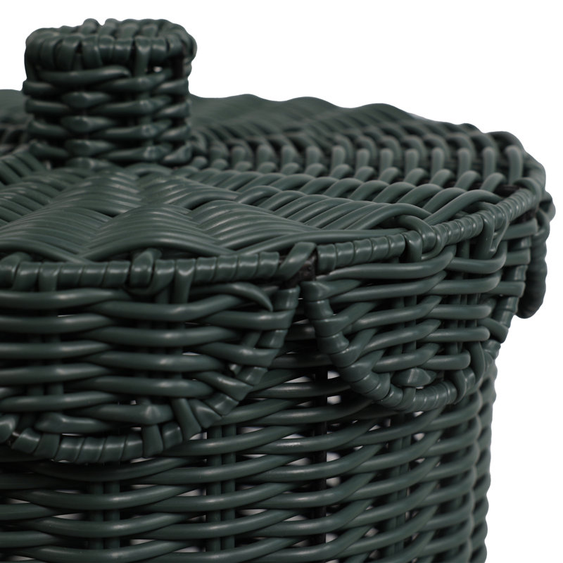 Corbeille à déchets en résine de style bohémien de 2,9 gallons avec couvercle festonné Fern, Vert foncé