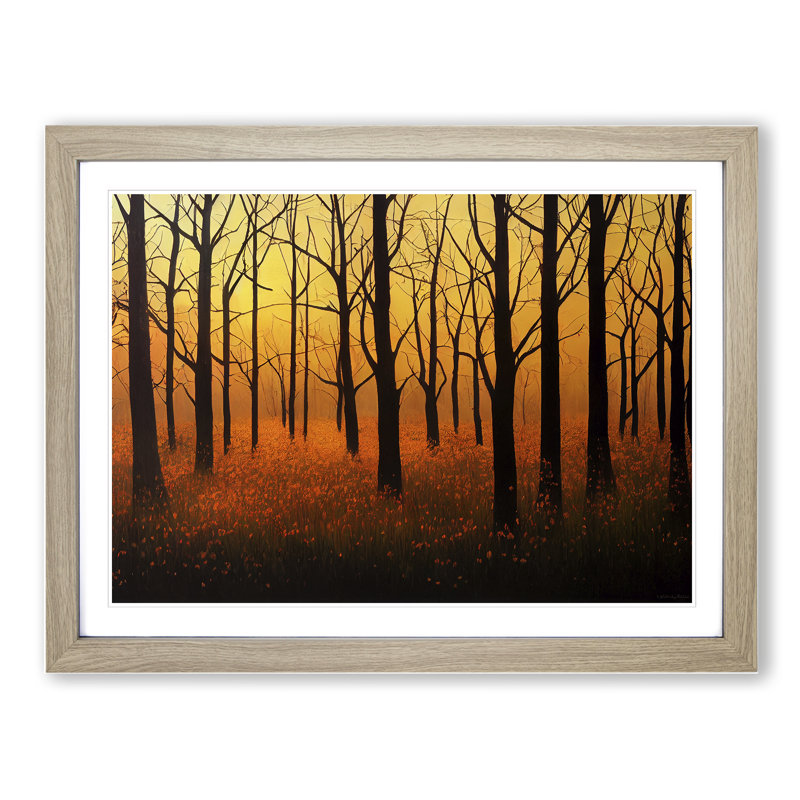 Striking Forest Sunset Vol.1 - Framed Print, 46cm H x 64cm W x 2cm D, Oak